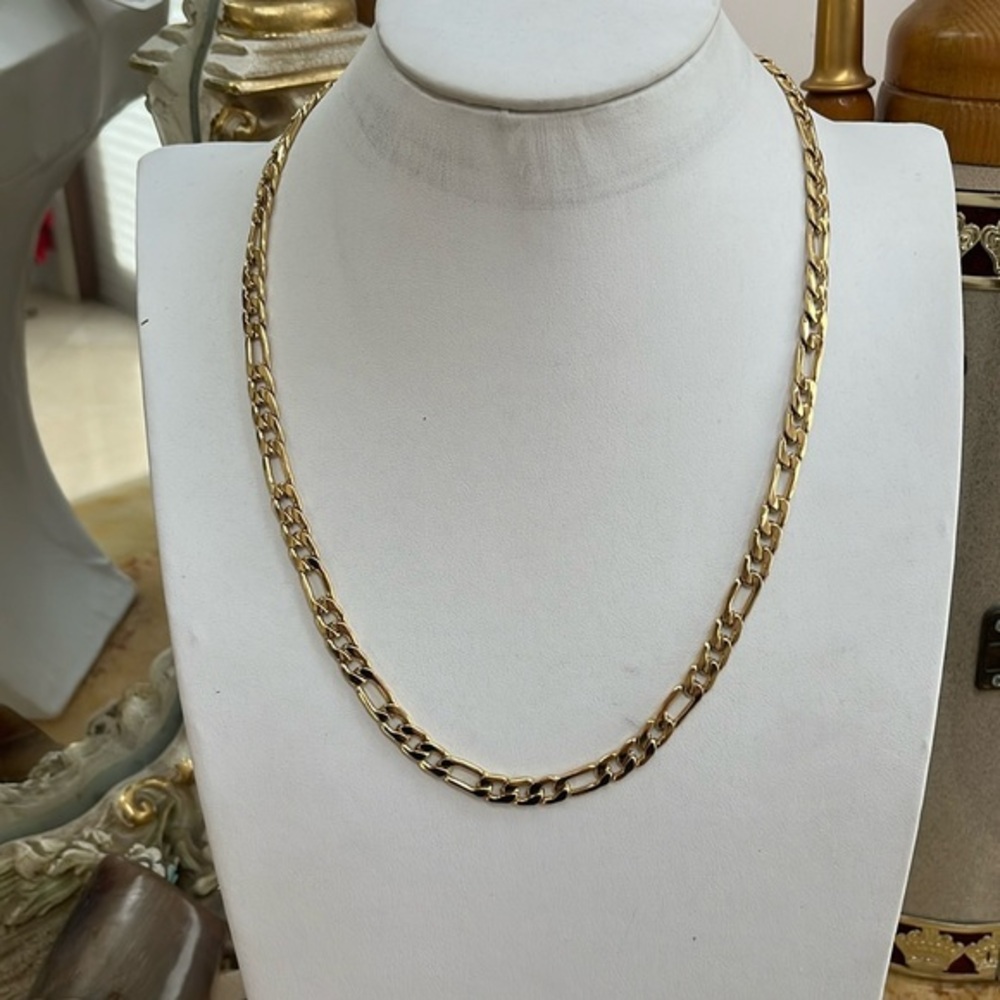 New 14K Gold plated over Stainless Steel Figaro Necklace 7mm 24” inches long